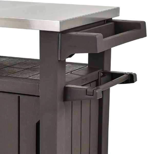 Keter Unity XL Outdoor Kitchen Rolling Bar Cart with Storage Cabinet, Brown - Image 2