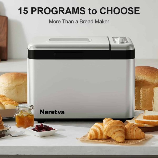 Neretva Bread Maker Machine, 15-in-1 3.3LB Automatic Breadmaker with Dual Kneading Paddles Digital - Image 7