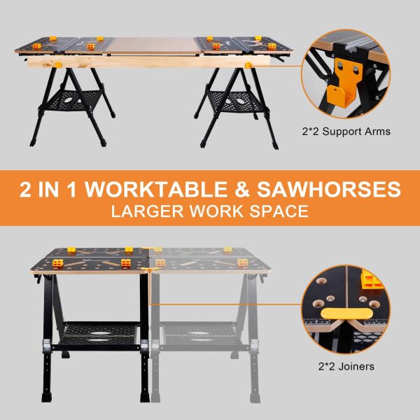 WORKESS Portable Workbench   Sawhorse, 1000Lbs Capacity Heavy Duty Folding Work Table, 23.6 -36  Adjustable Height - Image 6