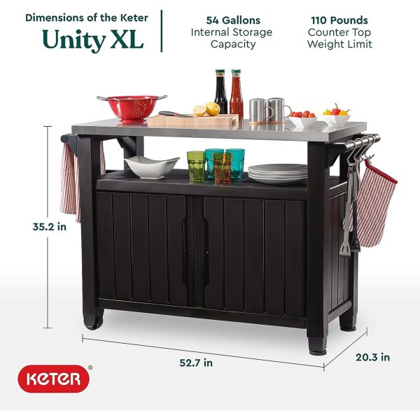Keter Unity XL Outdoor Kitchen Rolling Bar Cart with Storage Cabinet, Brown - Image 9