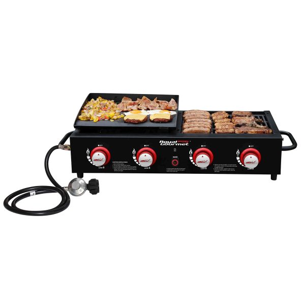 GD4002T Tailgater Tabletop Gas Grill Griddle, 4-Burner Portable Propane Grill Griddle Combo, 40 000 BTU, Black