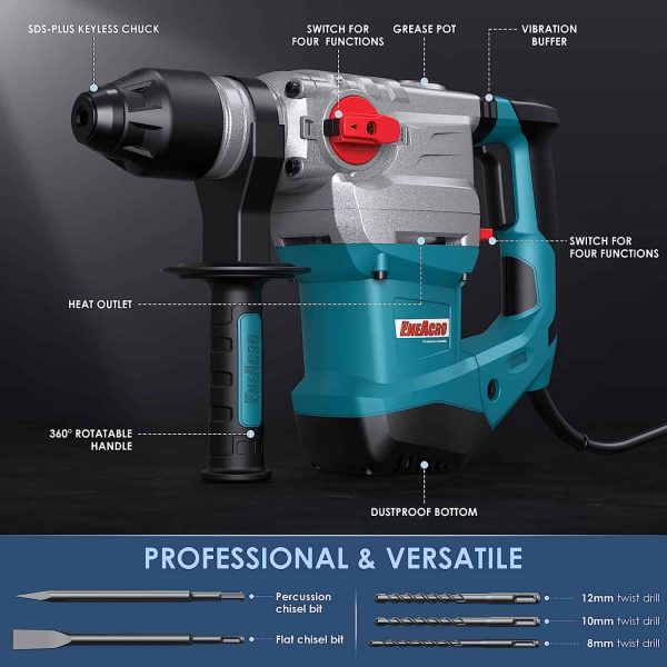 ENEACRO 1-1/4 Inch SDS-Plus 13 Amp Heavy Duty Rotary Hammer Drill - Image 2