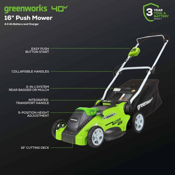 40V 16  Cordless (Push) Lawn Mower (75+ Compatible Tools), 4.0Ah Battery and Charger Included - Image 12