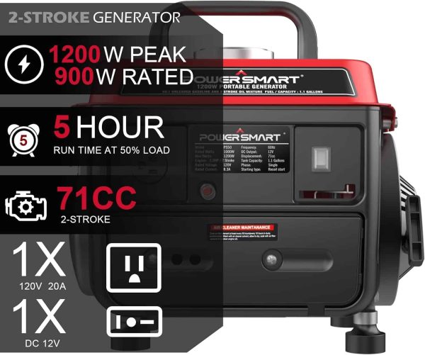 PowerSmart 1200W Portable Generator, Small Generator for Camping Outdoor, Ultralight, EPA   CARB Compliant - Image 2
