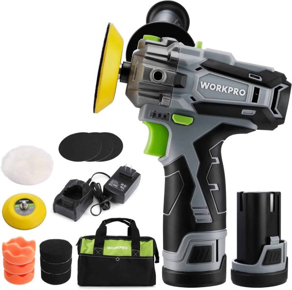 WORKPRO 12V Cordless Polisher, 3  Mini Car Detailing Buffer   Sander Machine Kit