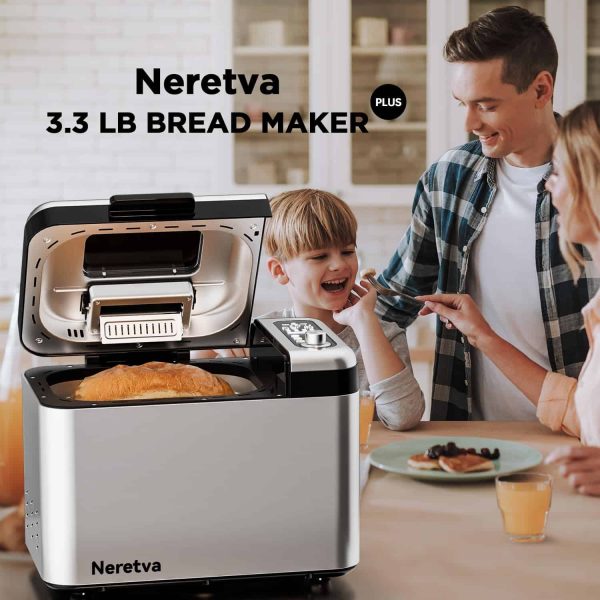 Neretva Bread Maker Machine, 15-in-1 3.3LB Automatic Breadmaker with Dual Kneading Paddles Digital - Image 3