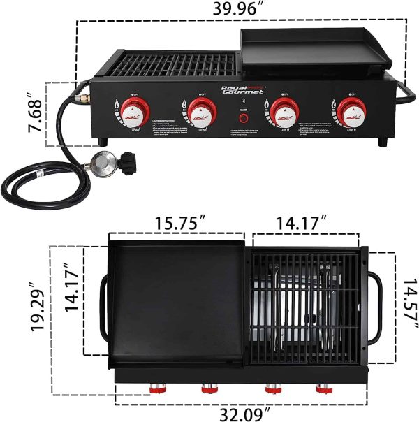 GD4002T Tailgater Tabletop Gas Grill Griddle, 4-Burner Portable Propane Grill Griddle Combo, 40 000 BTU, Black - Image 6
