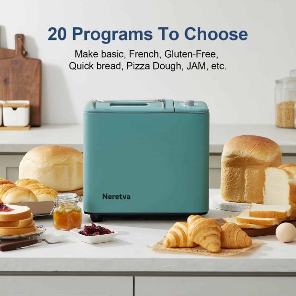 Neretva Bread Maker Machine, 20-in-1 2LB Automatic Breadmaker with Gluten Free Pizza Sourdough Setting   Green - Image 5
