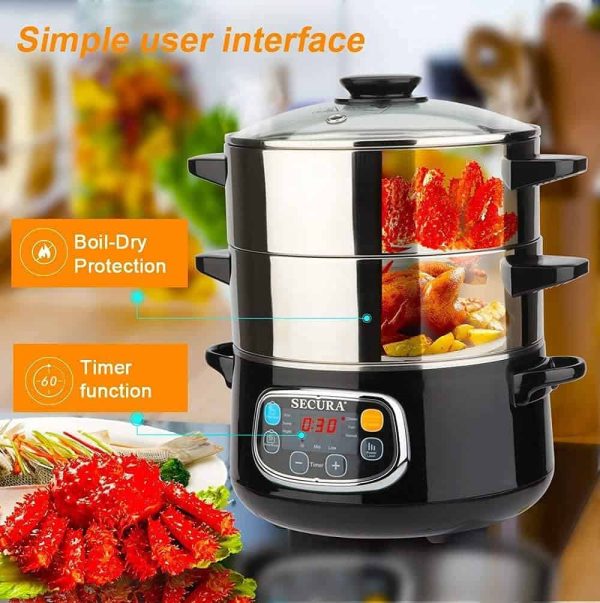 Secura Electric Food Steamer, Vegetable Double Tiered Stackable Baskets - Image 4