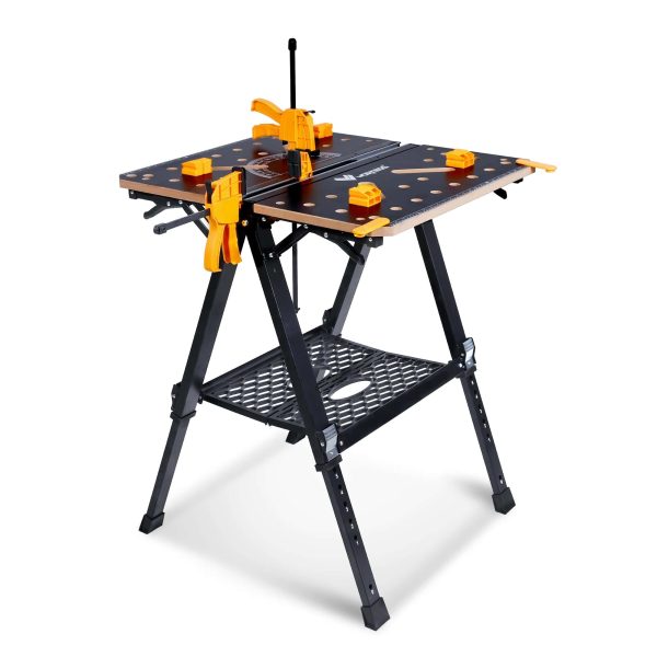 WORKESS Portable Workbench   Sawhorse, 1000Lbs Capacity Heavy Duty Folding Work Table, 23.6 -36  Adjustable Height