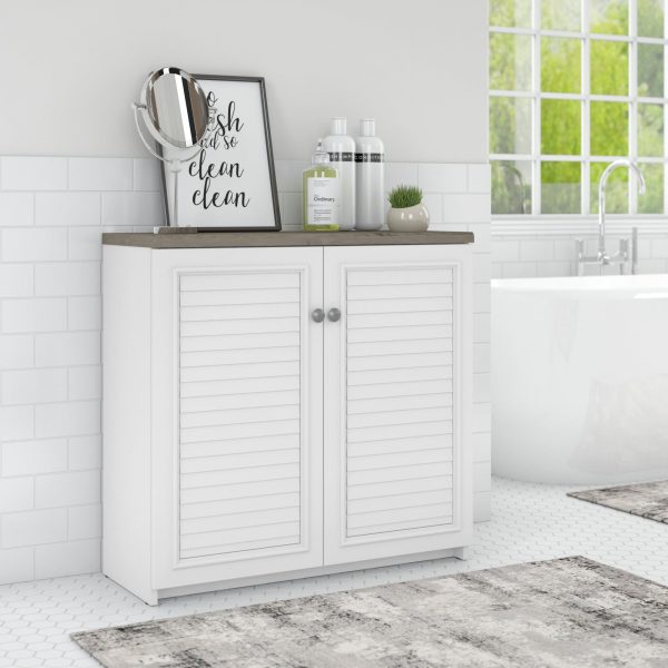 Furniture Fairview Accent Cabinet with Doors and Shelves, Modern Sideboard Buffet for Home Office, Shiplap Gray/Pure White - Image 7