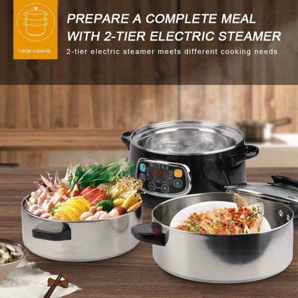 Secura Electric Food Steamer, Vegetable Double Tiered Stackable Baskets - Image 5