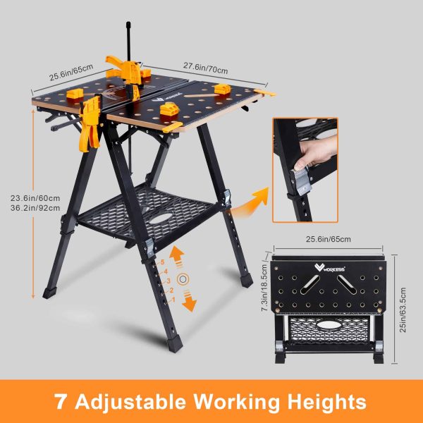 WORKESS Portable Workbench   Sawhorse, 1000Lbs Capacity Heavy Duty Folding Work Table, 23.6 -36  Adjustable Height - Image 2