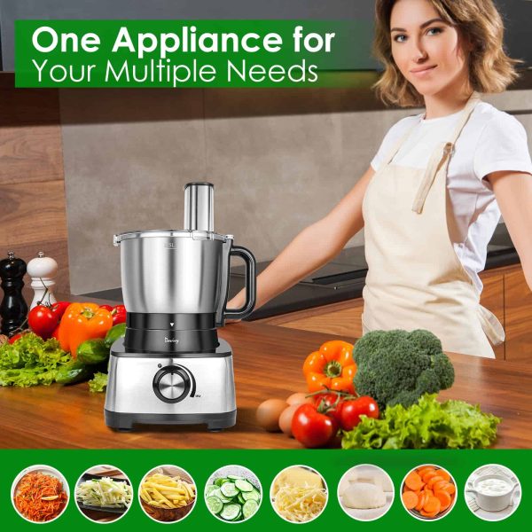 Davivy 12 Cup Food Processors, Professional Food Processor,6 Blades 9 Functions Vegetable Chopper, Black, 600W (12-Cup Stainless Steel Bowl) - Image 2