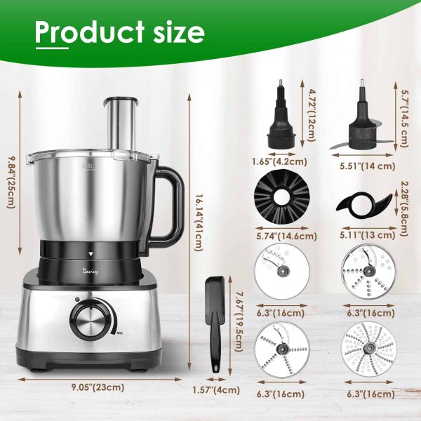 Davivy 12 Cup Food Processors, Professional Food Processor,6 Blades 9 Functions Vegetable Chopper, Black, 600W (12-Cup Stainless Steel Bowl) - Image 4