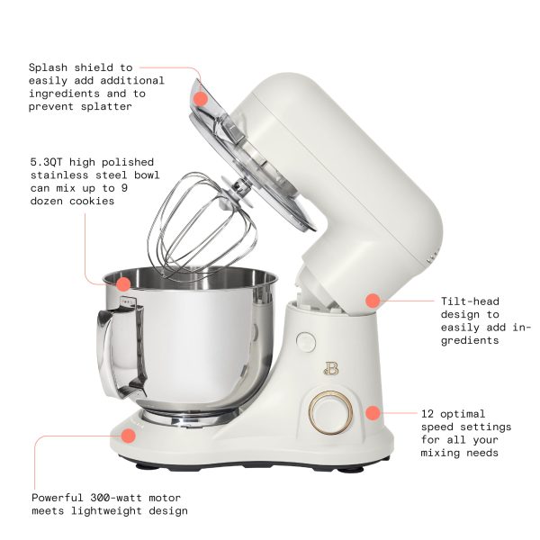 Beautiful 5.3QT Capacity Lightweight   Powerful Tilt-Head Stand Mixer, White Icing by Drew Barrymore - Image 4