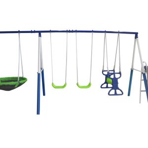 XDP Recreation All-Star Playground Metal Swing Set.  Featuring Wave Slide, Space Rider, Swings, and Super Disc Swing