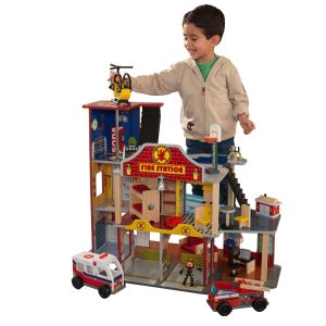 Deluxe Wood Rescue Play Set with Ambulance, Fire Truck, Helicopter   27 Pieces