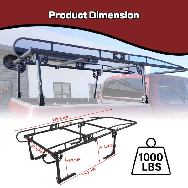 Kojem Universal Kayak Lumber Rack 1000 LBS Adjustable Truck Bed Rack Contractors Ladder Pickup Side Bar Long Cab Over-Cab - Image 2
