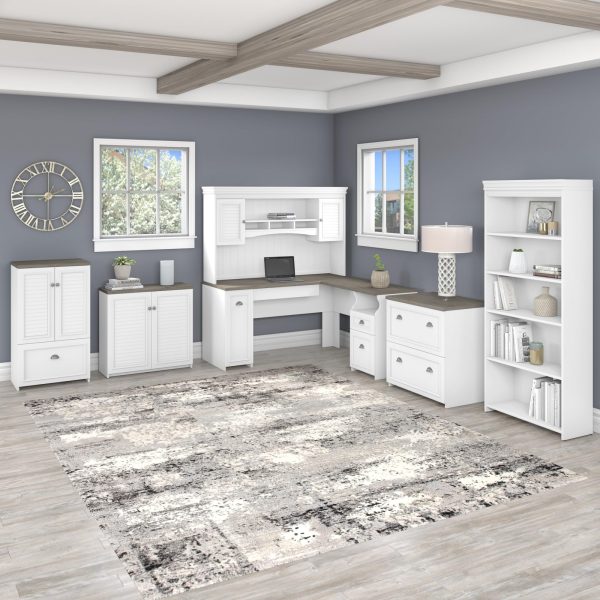Furniture Fairview Accent Cabinet with Doors and Shelves, Modern Sideboard Buffet for Home Office, Shiplap Gray/Pure White - Image 5