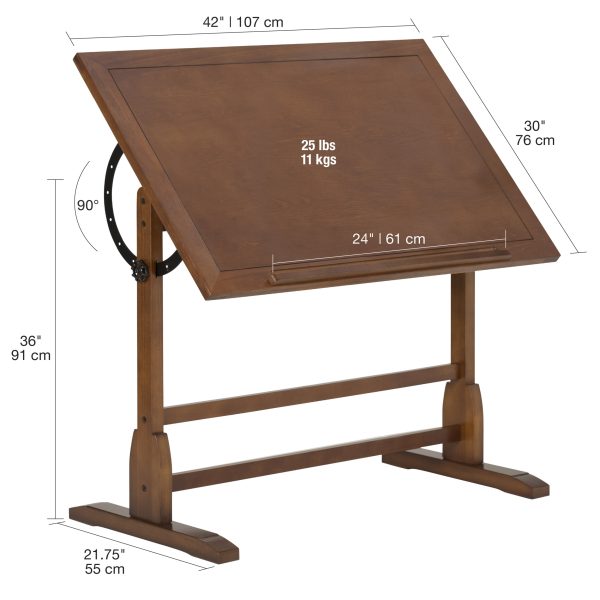 Vintage Solid Wood Drawing/Drafting Table with 42  x 30  Adjustable Tilting Top - Image 2