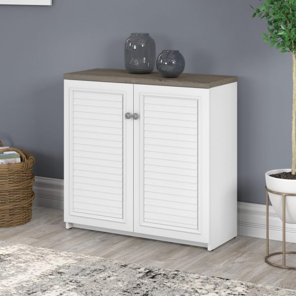 Furniture Fairview Accent Cabinet with Doors and Shelves, Modern Sideboard Buffet for Home Office, Shiplap Gray/Pure White - Image 9