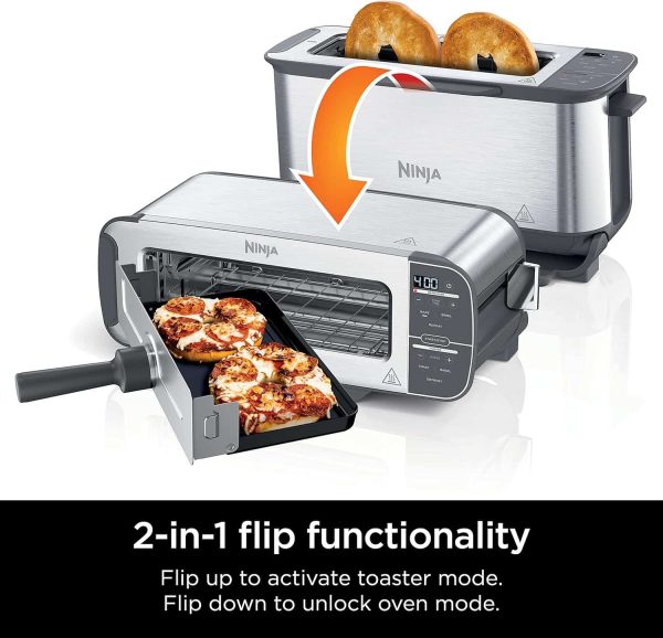 ST101 Foodi 2-in-1 Flip Toaster, 2-Slice Capacity, Compact Toaster Oven, 1500 Watts, Stainless Steel - Image 2