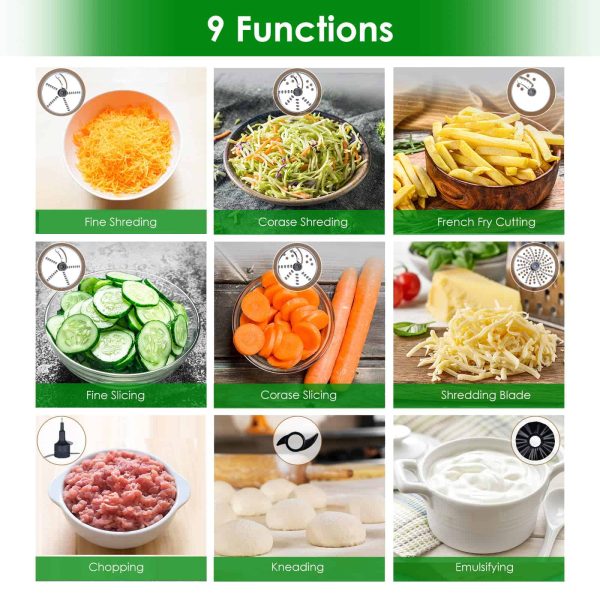 Davivy 12 Cup Food Processors, Professional Food Processor,6 Blades 9 Functions Vegetable Chopper, Black, 600W (12-Cup Stainless Steel Bowl) - Image 8