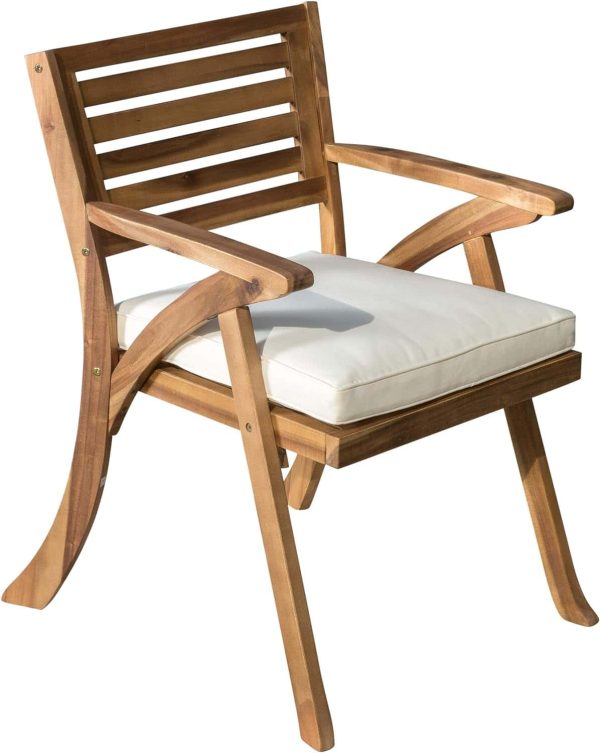 Home Hermosa Outdoor Acacia Wood Arm Chairs, 2-Pcs Set, Teak Finish / Cream - Image 6