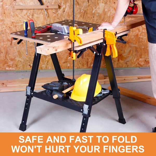 WORKESS Portable Workbench   Sawhorse, 1000Lbs Capacity Heavy Duty Folding Work Table, 23.6 -36  Adjustable Height - Image 7