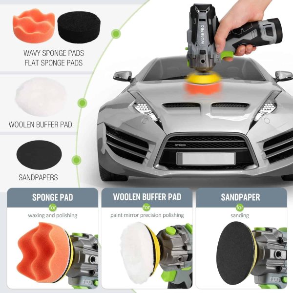 WORKPRO 12V Cordless Polisher, 3  Mini Car Detailing Buffer   Sander Machine Kit - Image 6
