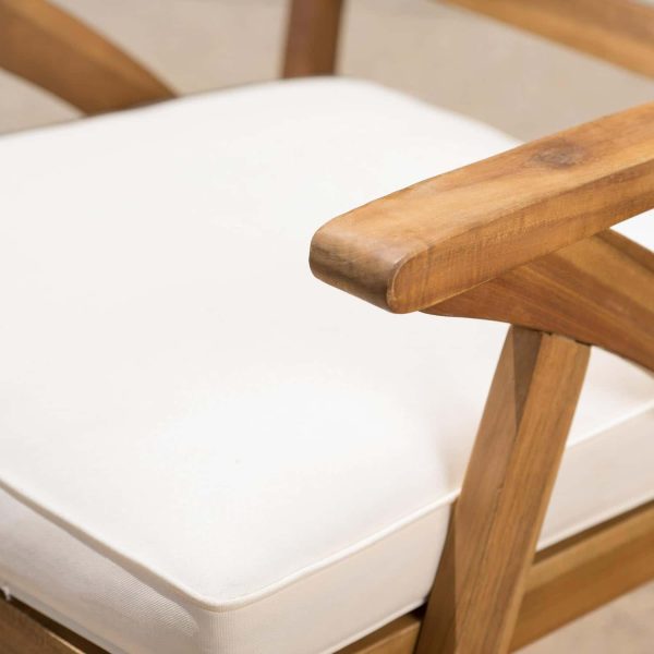 Home Hermosa Outdoor Acacia Wood Arm Chairs, 2-Pcs Set, Teak Finish / Cream - Image 3