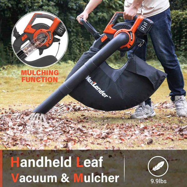 MAXLANDER 3 in 1 Cordless Leaf Blower   Vacuum with Bag, Brushless Battery Powered Leaf Vacuum Mulcher 40V 170MPH 360CFM 5 Speeds - Image 7