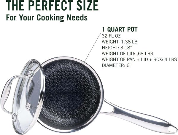 HexClad 1 Quart Hybrid Stainless Steel Pot with Glass Lid - Image 8