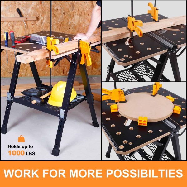 WORKESS Portable Workbench   Sawhorse, 1000Lbs Capacity Heavy Duty Folding Work Table, 23.6 -36  Adjustable Height - Image 3