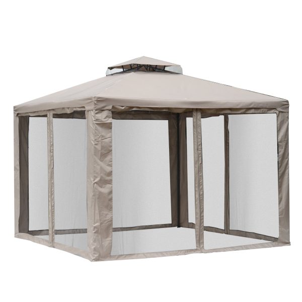 10’ x 10’ Steel Fabric 2.95m /9.7  Outdoor Patio Gazebo Pavilion Canopy Tent Steel 2-tier Roof   Taupe - Image 7