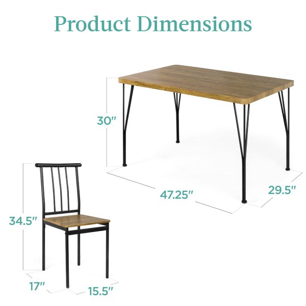 5-Piece Indoor Modern Metal Wood Rectangular Dining Table Furniture Set w/ 4 Chairs   Brown - Image 7