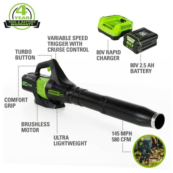 PRO 80V Brushless Leaf Blower W/2.5 Ah Battery, 2404602 - Image 2
