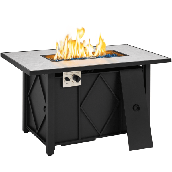 Alden Design 43in Propane Fire Pit Table with Ceramic Tabletop   Steel Base, Black