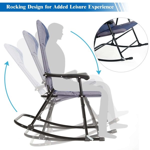 3PCS Folding Bistro Set Rocking Chair Cushioned Table Garden Blue - Image 6