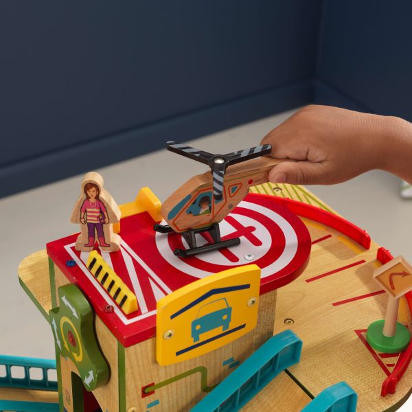 Wash N Go Wooden Car Garage Playset with 19 Accessories and Moving Elevator - Image 7