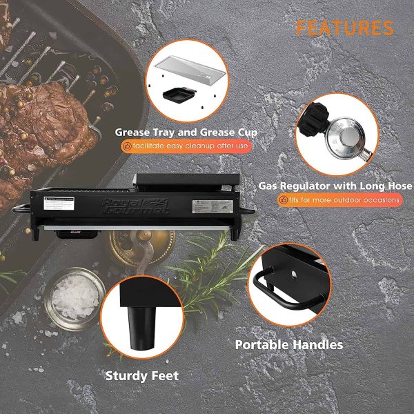 GD4002T Tailgater Tabletop Gas Grill Griddle, 4-Burner Portable Propane Grill Griddle Combo, 40 000 BTU, Black - Image 8