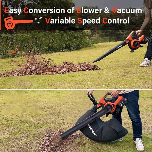MAXLANDER 3 in 1 Cordless Leaf Blower   Vacuum with Bag, Brushless Battery Powered Leaf Vacuum Mulcher 40V 170MPH 360CFM 5 Speeds - Image 8