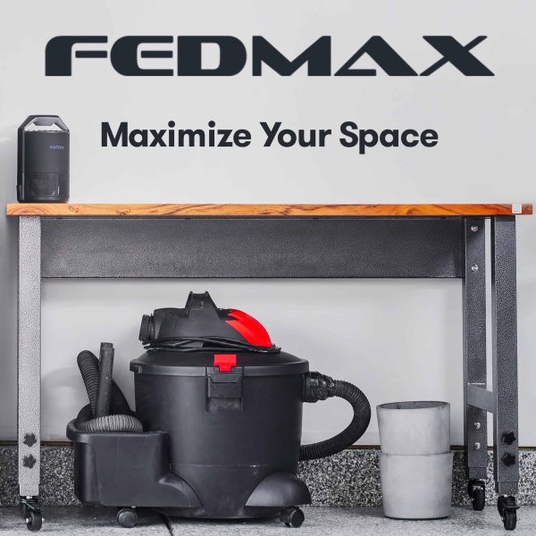 Fedmax Work Bench   61  Rolling Portable Workbench for Garage   Metal with Acacia Hardwood Top, Adjustable Legs - Image 2