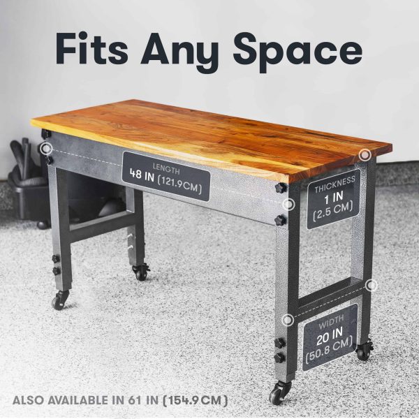 Fedmax Work Bench   61  Rolling Portable Workbench for Garage   Metal with Acacia Hardwood Top, Adjustable Legs - Image 8