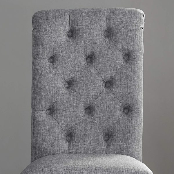 Roundhill Furniture Leviton Solid Wood Tufted Dining Chair (Set of 2), Gray - Image 3
