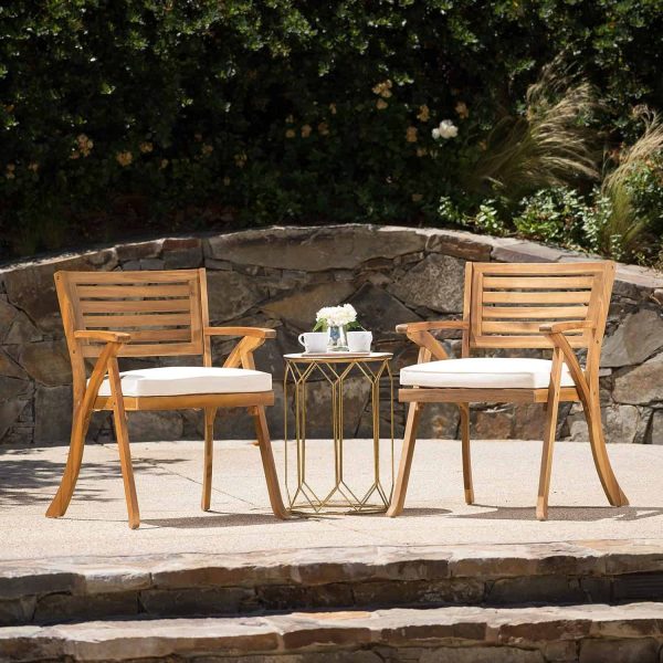 Home Hermosa Outdoor Acacia Wood Arm Chairs, 2-Pcs Set, Teak Finish / Cream - Image 2