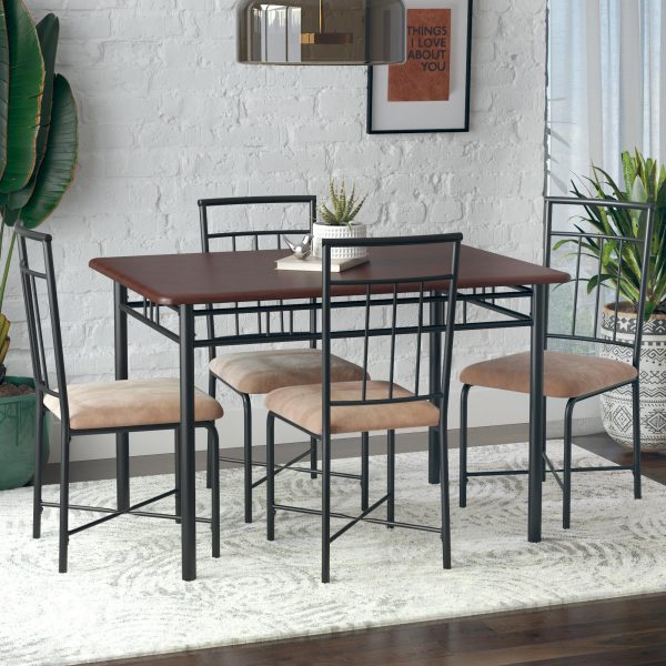 Louise Traditional 5-Piece Wood   Metal Dining Set, Deep Walnut - Image 5