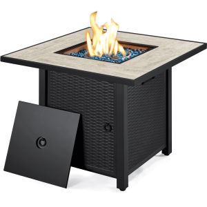 Yaheetech 30  Outdoor Propane Fire Pit Table 50,000 BTU Square Gas Fire Pit with Ceramic Tabletop, Black