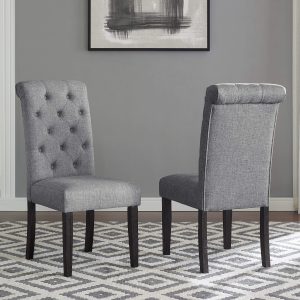 Roundhill Furniture Leviton Solid Wood Tufted Dining Chair (Set of 2), Gray